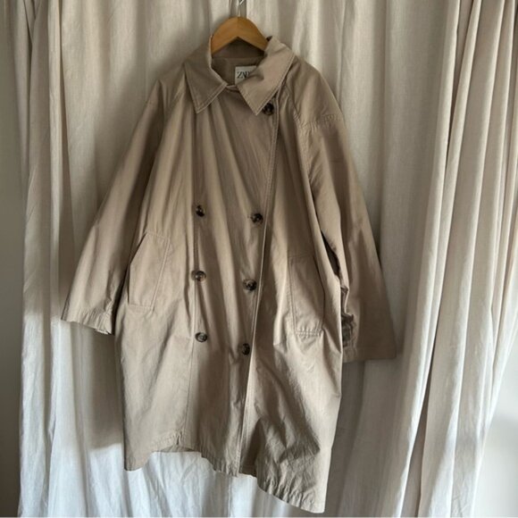 ZARA Beige Oversized Trench Coat Size S - Picture 4 of 9